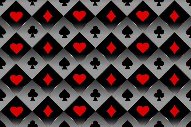 Vibrant Playing Card Suits Pattern in Bold Black and Red | Jiffy Designs