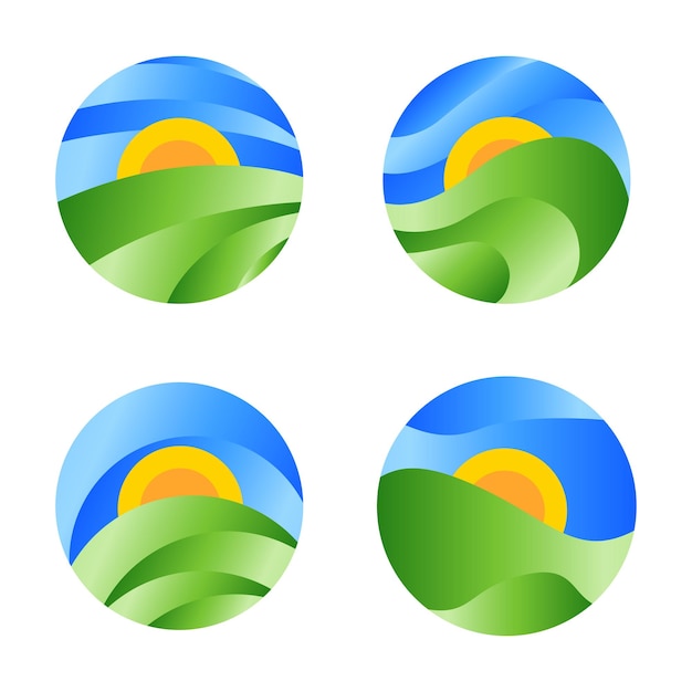 Vibrant Landscape Icons with Sunrise and Rolling Hills | Jiffy Designs
