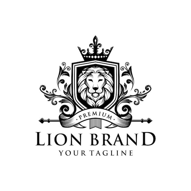 Majestic Lion Crest with Ornate Flourishes and Regal Crown | Jiffy Designs