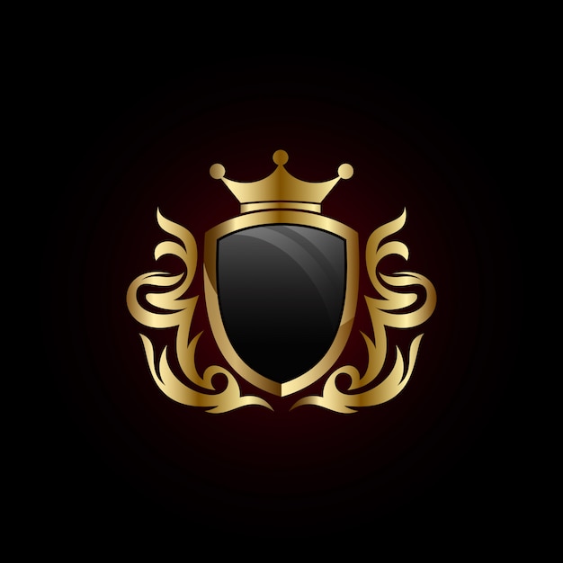 Regal Golden Shield with Ornate Crown Emblem | Jiffy Designs