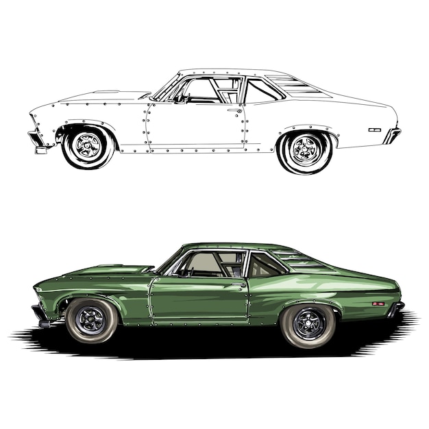 Vintage Muscle Car Blueprint: Sleek Design, Powerful Presence | Jiffy