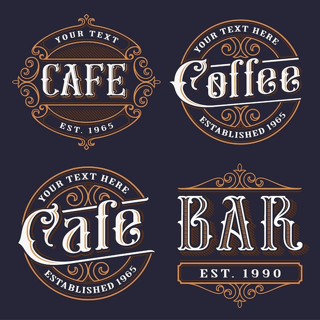 Vintage Cafe and Coffee Bar Emblem Collection with Ornate Designs ...