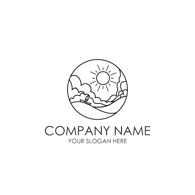 Serene Landscape Logo with Sun and Mountains | Jiffy Designs