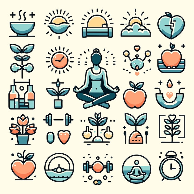 Vibrant Wellness Symbols: A Holistic Lifestyle Illustration | Jiffy Designs