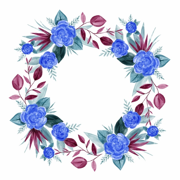 Vibrant Floral Wreath with Blue Roses and Burgundy Leaves | Jiffy Designs