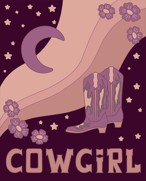 Vibrant Floral Cowgirl Boots Under a Starry Night Sky | Jiffy Designs