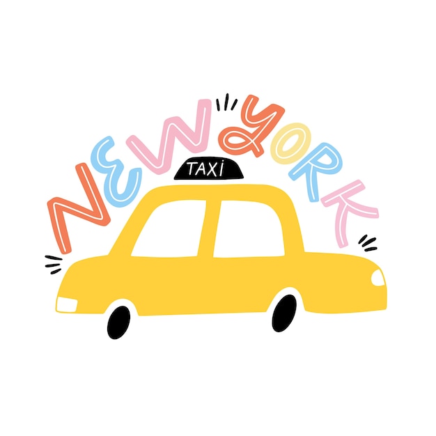 Vibrant Taxi Cab with Playful New York Text | Jiffy Designs