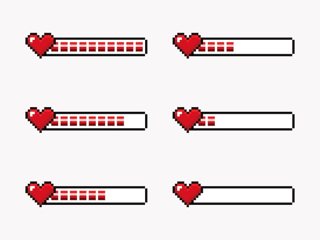 Retro Pixel Heart Progress Bars for Digital Design Elements | Jiffy Designs