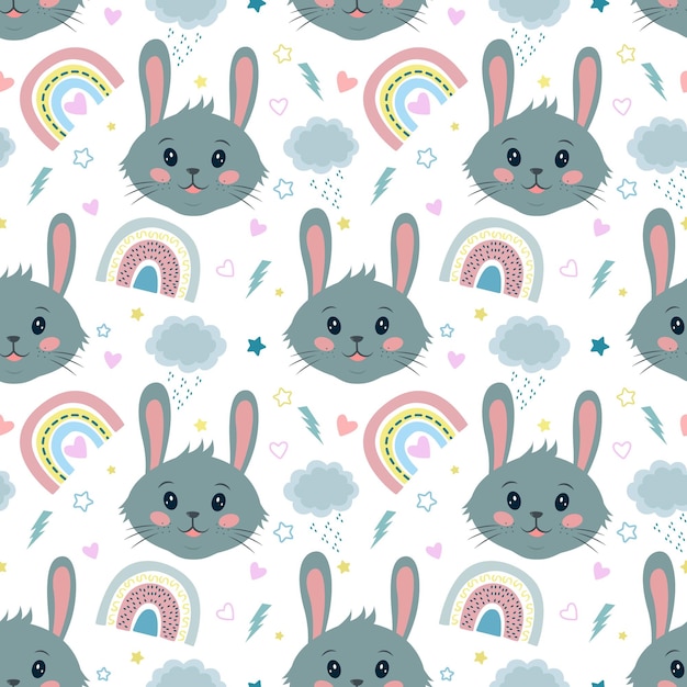 Whimsical Rabbit Parade: Playful Bunnies and Rainbows | Jiffy Designs