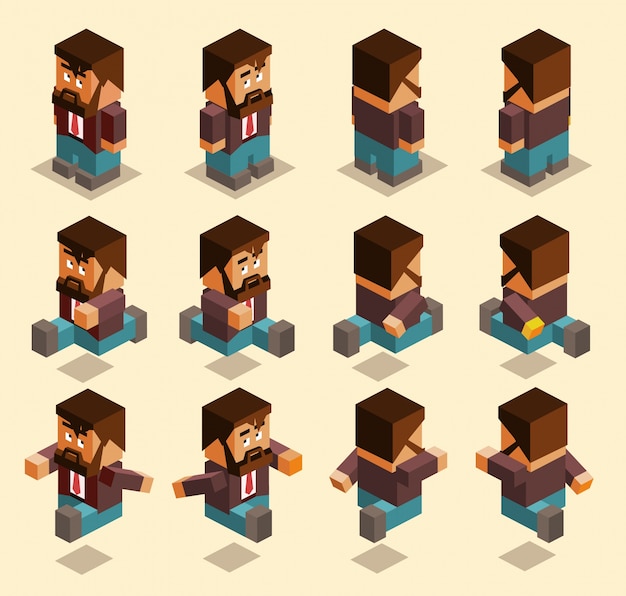Pixel Art Depiction of a Thoughtful Man in Various Poses | Jiffy Designs