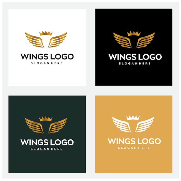 Elegant Golden Wings Emblem with Regal Crown Design | Jiffy Designs