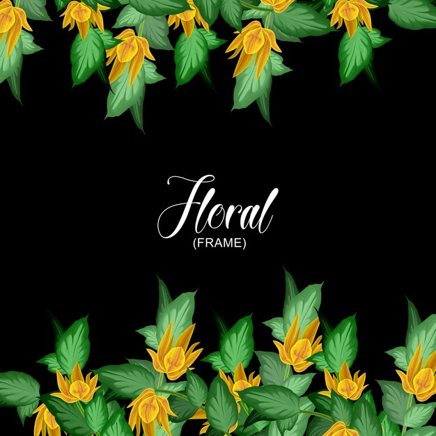 Vibrant Floral Frame with Lush Green Leaves and Bright Yellow Blooms ...