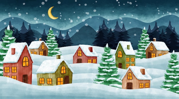 Enchanting Winter Wonderland of Cozy Cottages and Twinkling Lights ...