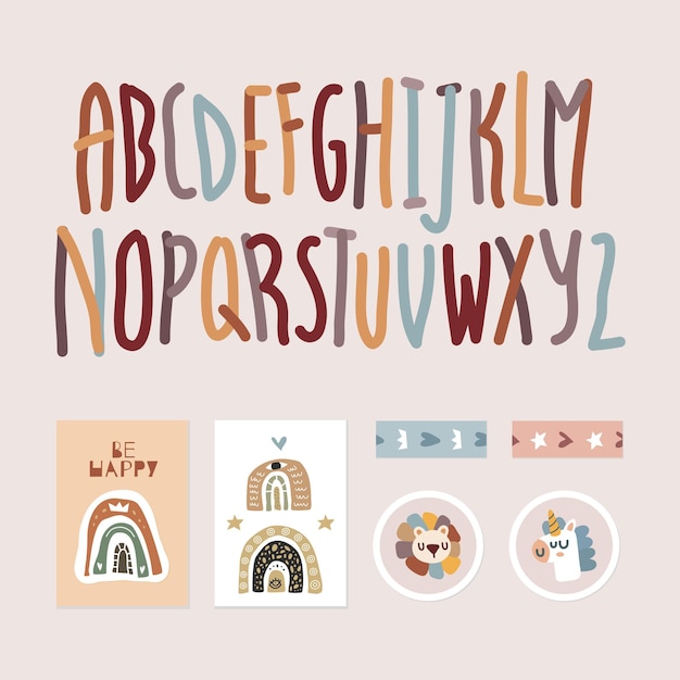 Vibrant Alphabet and Playful Illustrated Icons in Charming Design ...