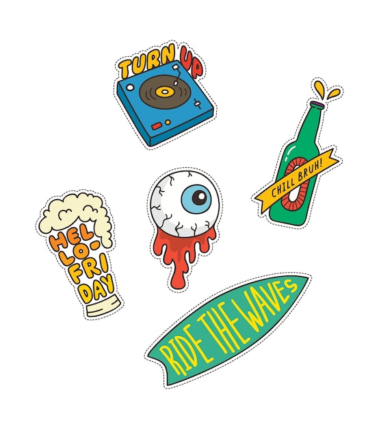 Vibrant Collection of Retro-Inspired Graphic Stickers | Jiffy Designs