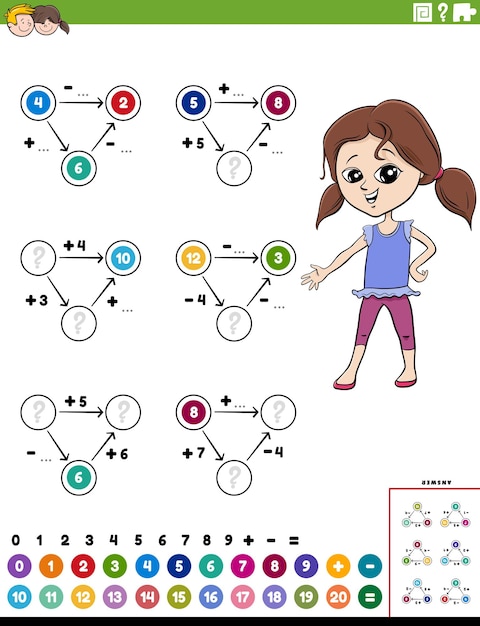Vibrant Math Puzzle with Playful Girl Character | Jiffy Designs