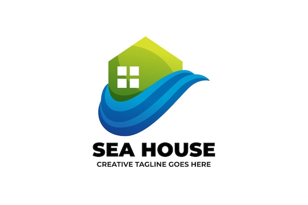 Serene Coastal Home: Stylized Sea House Icon | Jiffy Designs