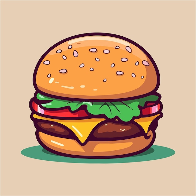 Delectable Cartoon Cheeseburger with Vibrant Toppings | Jiffy Designs
