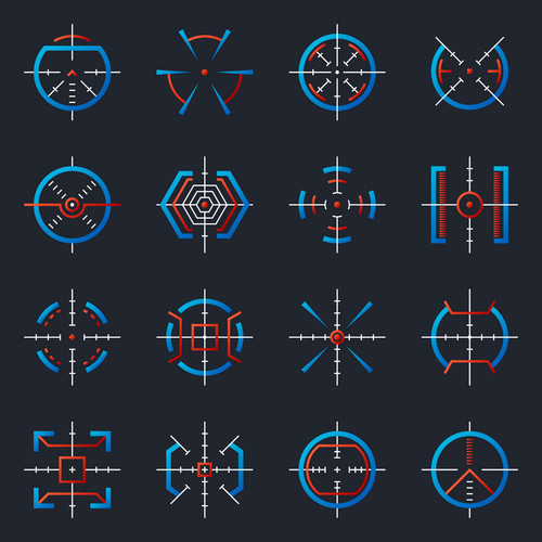 Futuristic Optical Military Aims. Gun Targets, Focus Range Indicators ...
