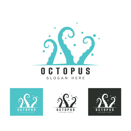 Set Of Silhouette Logo Octopus Tentacles, Vector Object For Logos ...