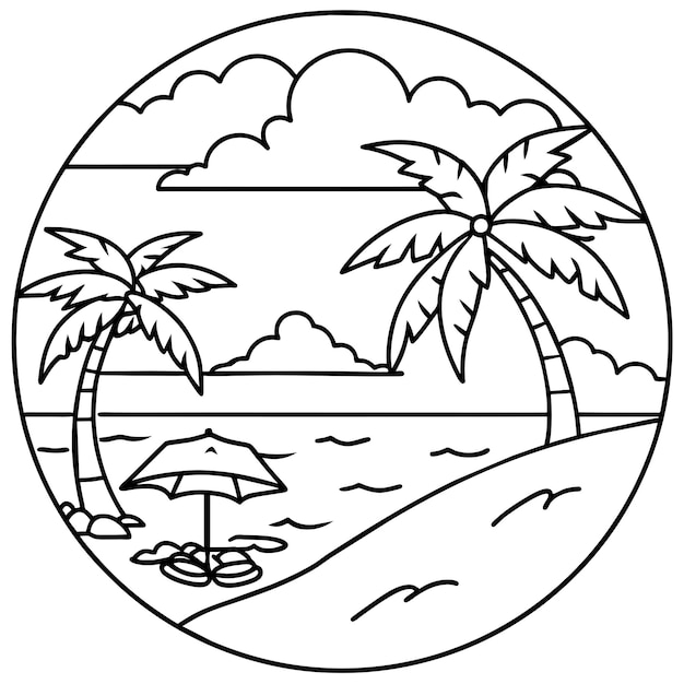 Serene Tropical Beach Scene with Palm Trees and Umbrella | Jiffy Designs