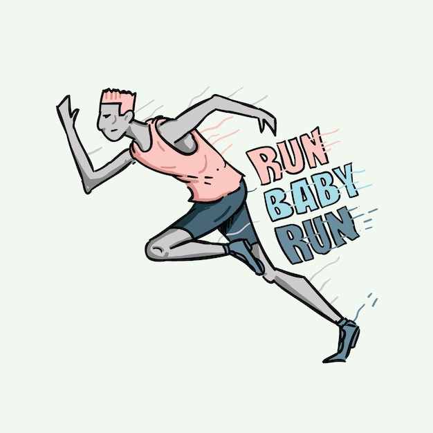 Retro Running Man Illustration with 'Run Baby Run' Text | Jiffy Designs
