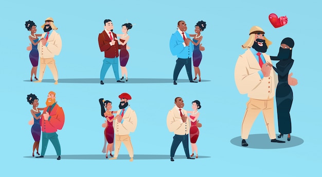 Diverse Couples Embracing Love and Affection in Vibrant Illustrations ...
