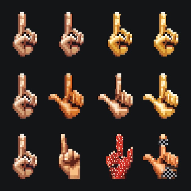 Vibrant Pixel Art Hand Gesture Collection for Diverse Designs | Jiffy ...