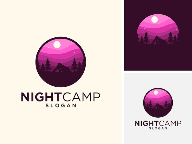 Vibrant Nightscape Camping Emblem with Scenic Mountain Silhouette ...