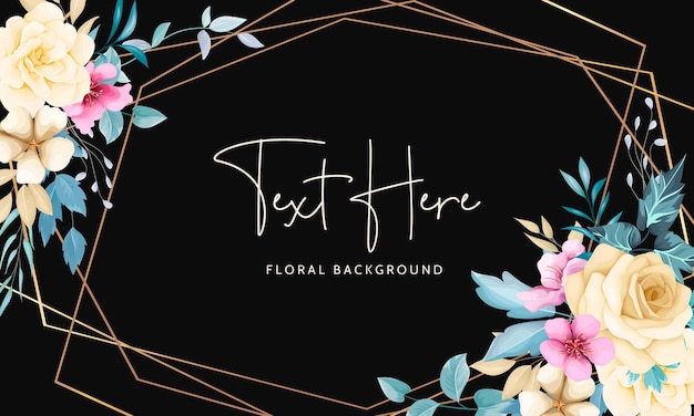 Elegant Floral Background with Golden Geometric Frame | Jiffy Designs