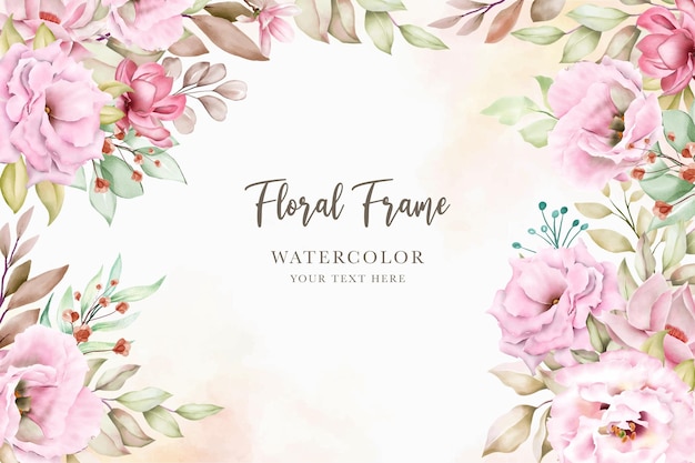Delicate Watercolor Floral Frame with Pink Roses and Greenery | Jiffy ...