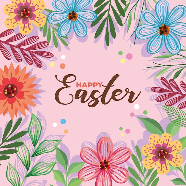 Vibrant floral Happy Easter illustration with colorful flowers | Jiffy ...