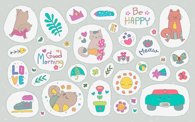 Charming Collection of Whimsical Illustrated Sticker Elements | Jiffy ...