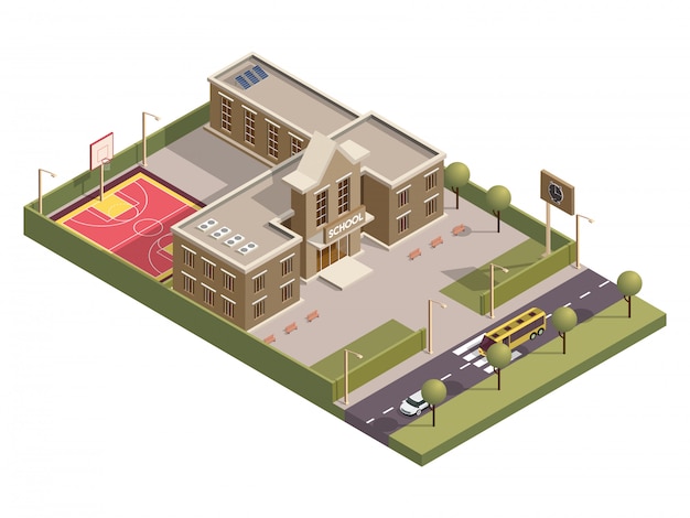 Vibrant Isometric School Campus with Sports Facilities | Jiffy Designs