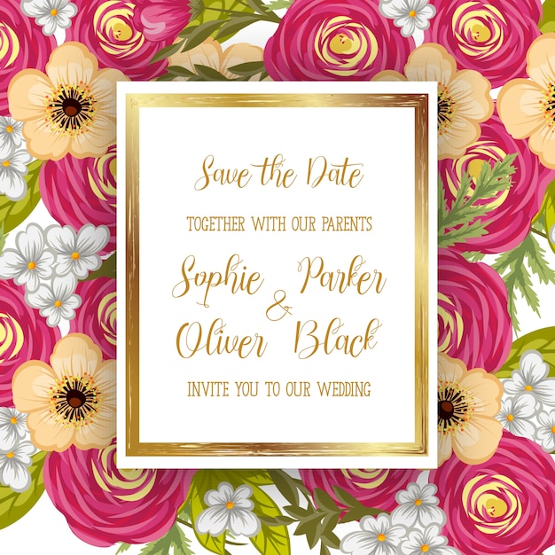 Elegant Floral Wedding Invitation with Blooming Roses and Names | Jiffy ...