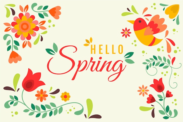Vibrant Spring Floral Illustration with 'Hello Spring' Text | Jiffy Designs