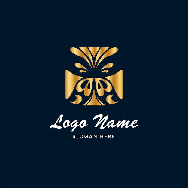 Elegant Gold Flourish Emblem on Midnight Blue Background | Jiffy Designs