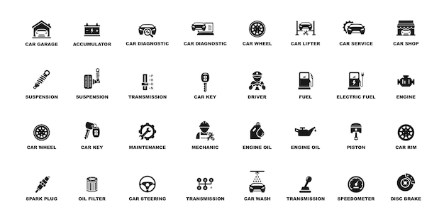 Comprehensive Automotive Icon Set: Essential Car Components and ...