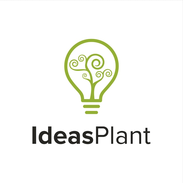 Green Swirly Tree Light Bulb Logo with 'IdeasPlant' Text | Jiffy Designs