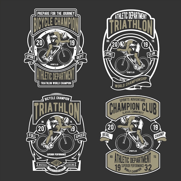 Vintage Triathlon and Bicycle Champion Club Emblems | Jiffy Designs
