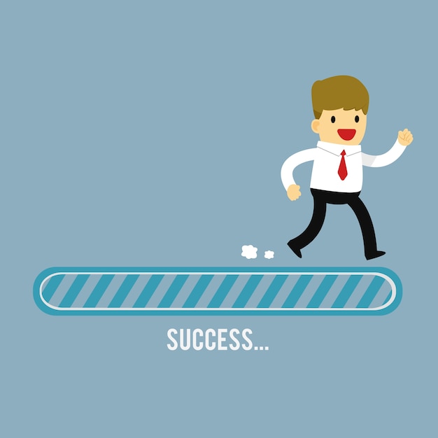 Successful businessman running on progress bar illustration | Jiffy Designs