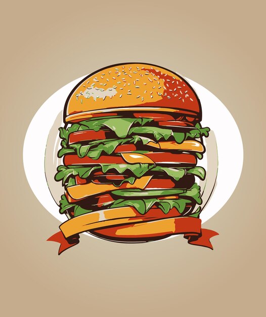 Towering Cheeseburger with Vibrant Toppings and Ribbon Banner | Jiffy ...