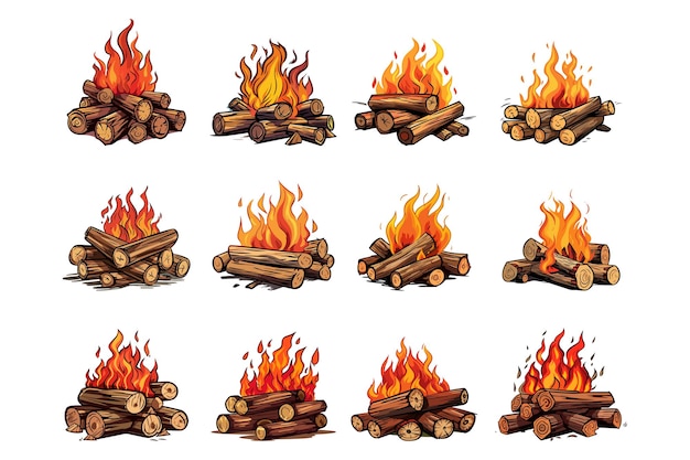 Vibrant Campfire Collection: Cozy Flames and Rustic Logs | Jiffy Designs