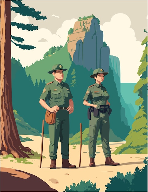 Rugged Forest Rangers Guarding Majestic Mountain Landscape | Jiffy Designs