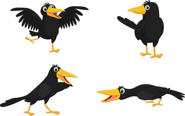 Playful Flock of Comical Black Crows with Vibrant Beaks | Jiffy Designs