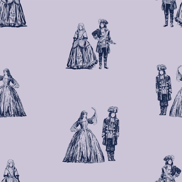 Elegant Victorian Era Figures in Formal Attire Pattern | Jiffy Designs
