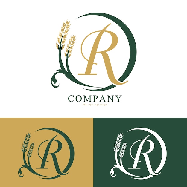 Elegant Golden Wheat Emblem with Cursive Initial R Logo | Jiffy Designs