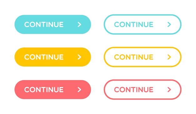 Vibrant Continue Buttons in Pastel Shades with Arrow Icons | Jiffy Designs