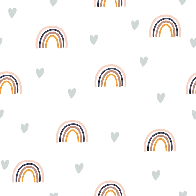 Vibrant Rainbow Motifs and Subtle Heart Shapes in Seamless Pattern ...