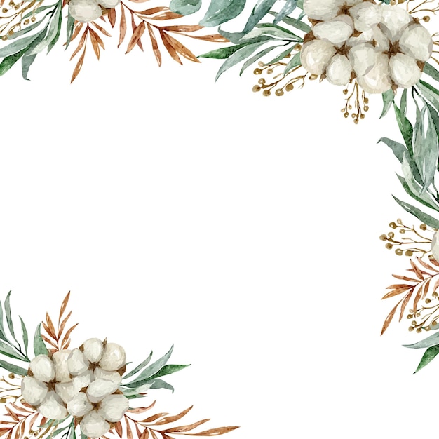 Elegant Floral Frame with Cotton Blooms and Greenery | Jiffy Designs